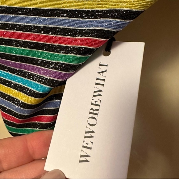 WEWOREWHAT Lurex Stripe High Neck Bikini Top and Delilah Bottoms Size M NWT - Picture 9 of 10